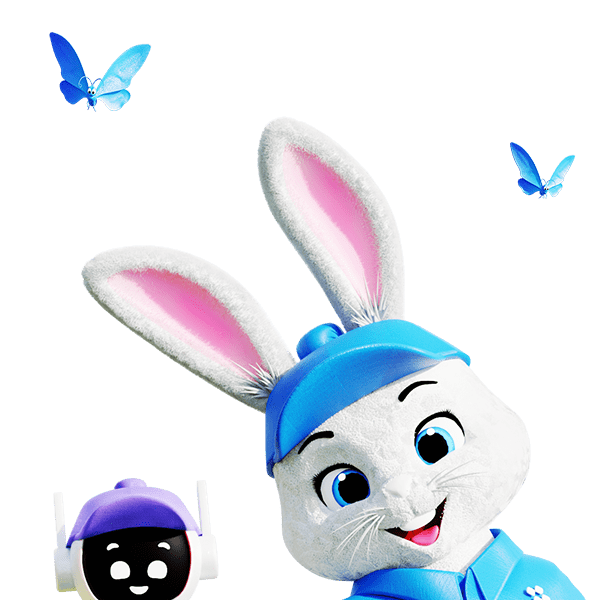 happy robot with rabbit