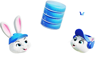 Rabbit and cat looking at database